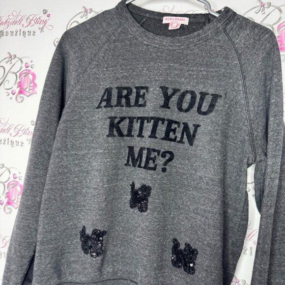 Bow & drape New York sweater are you kitten me with sequin bling embroidery - Picture 2 of 7